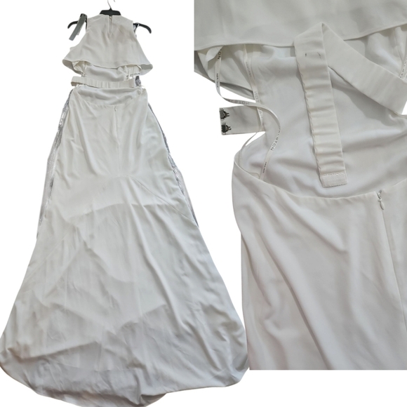 New Halston Heritage Dress Sleevless Cutout Crepe Ivory Gown Sz 2 - Picture 9 of 11